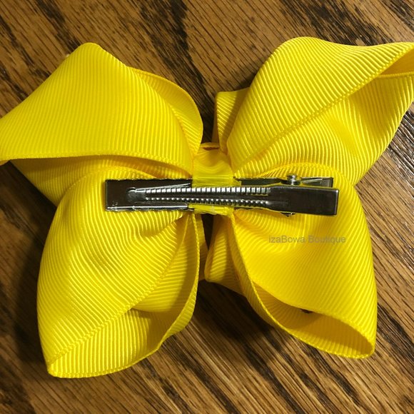 Bright Yellow 4" Double Stacked Boutique Bow HANDCRAFTED -kids- (2) - Picture 2 of 3